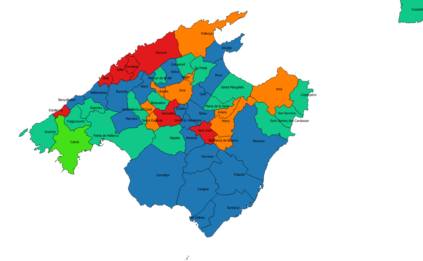 Els municipis en color verd i blau són els integrants del grup de treball