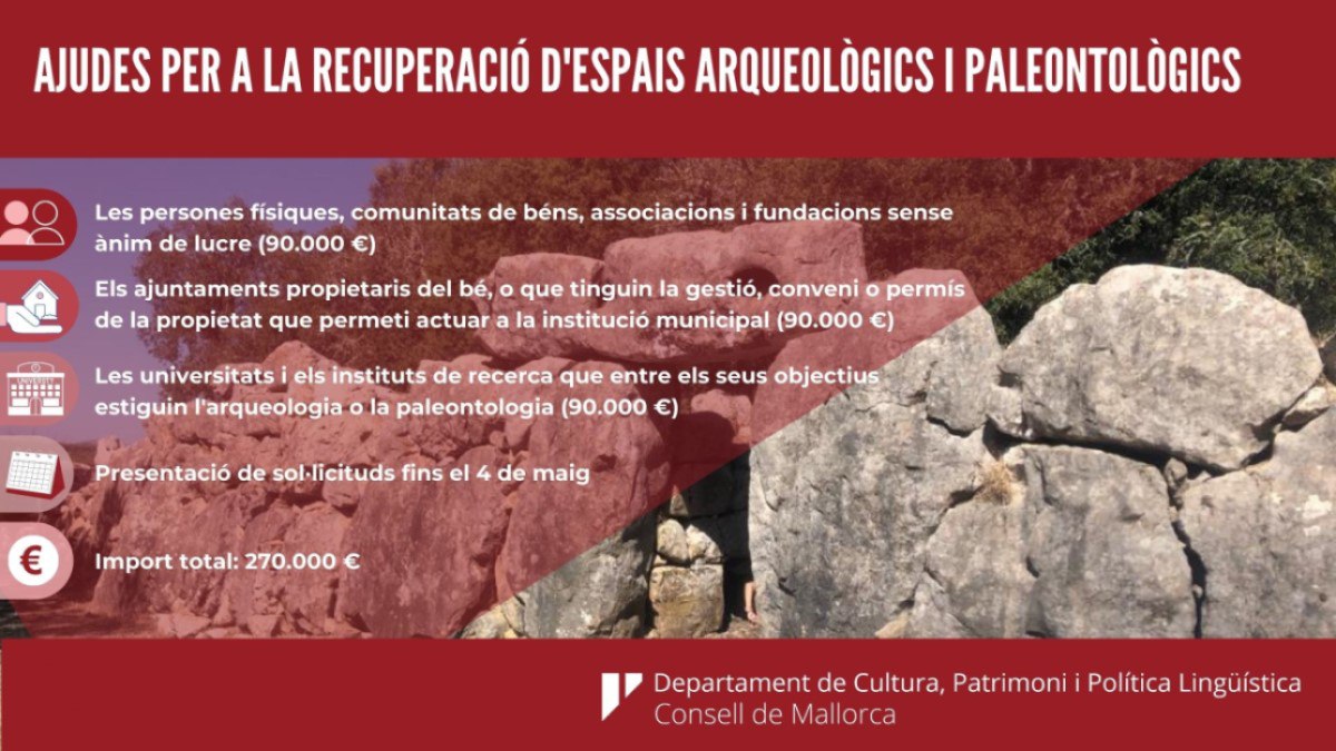 Subvencions per a recuperar espais arqueològics i paleontològics a Mallorca.