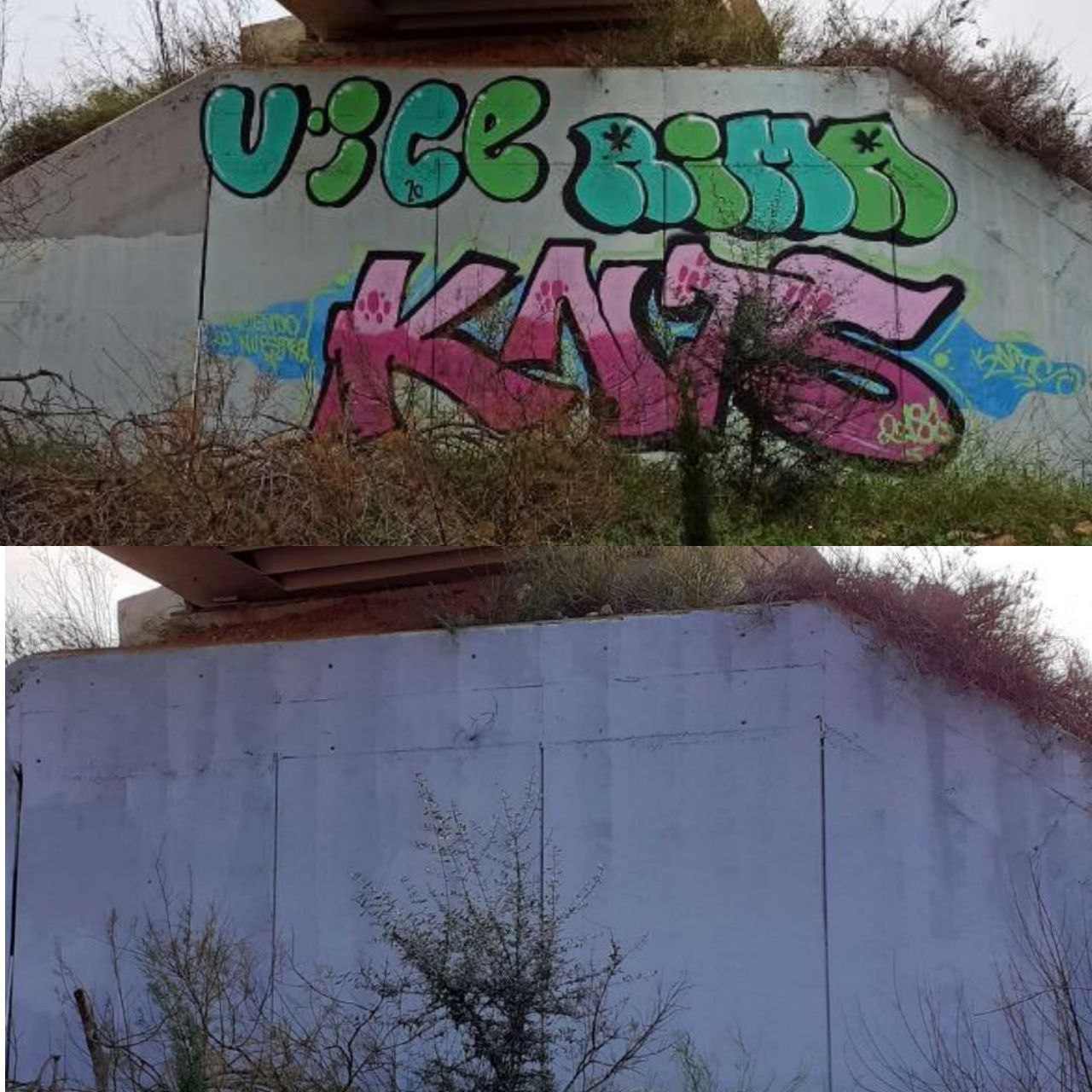L'abans i el després d'una de les pintades vandàliques