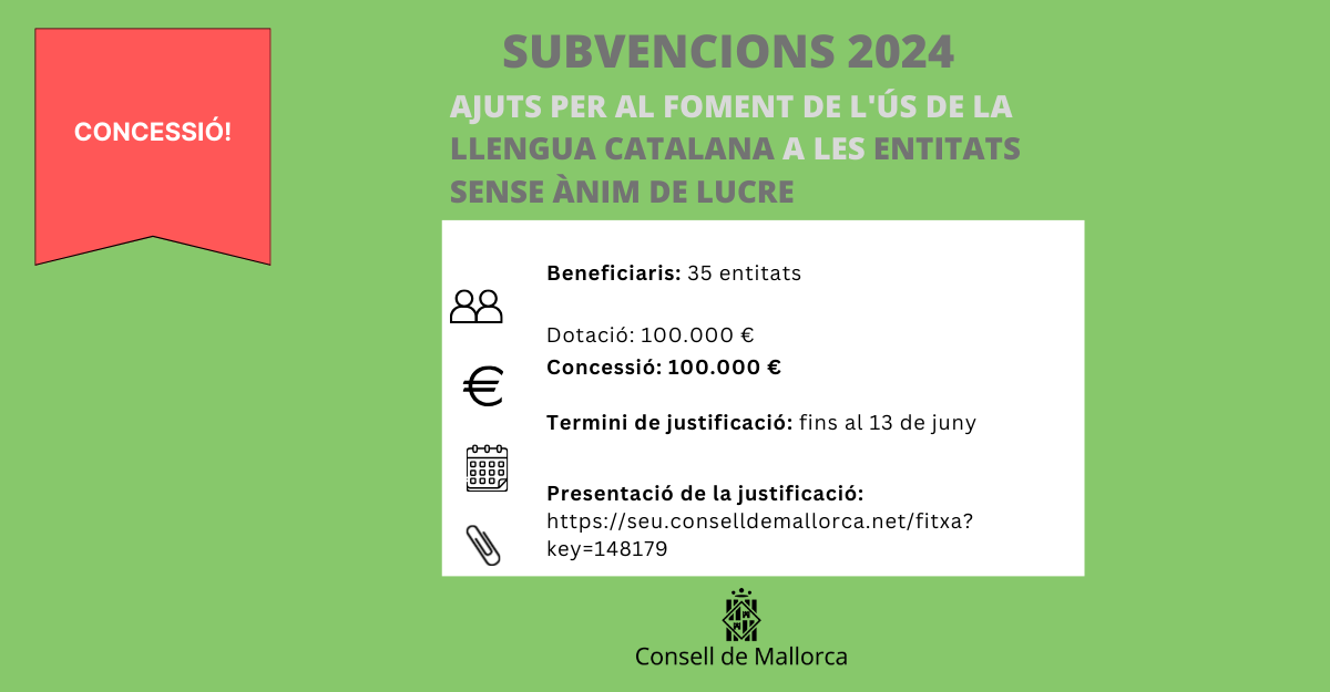 Concessió dels ajuts per al foment de l'ús de la llengua catalana a les entitats sense ànim de lucre